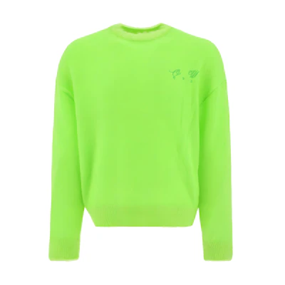 OFF-WHITE FW22 Green Mohair Sweater with Logo Embroidery for Men OMHE137F22KNI0017070