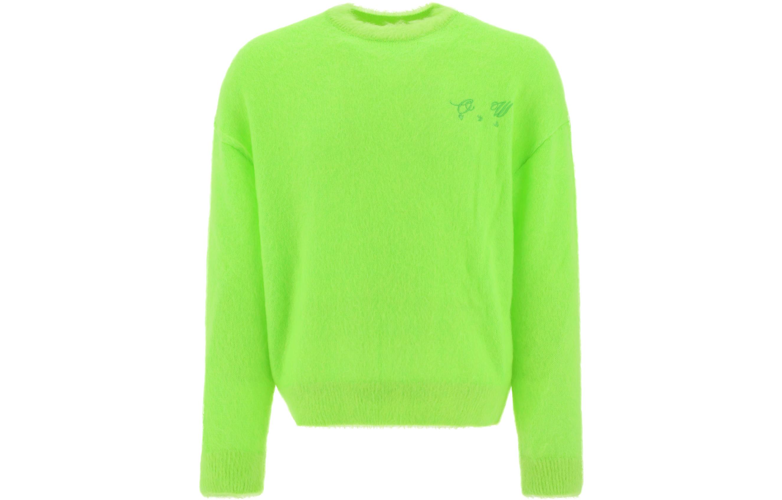 Order OFF-WHITE FW22 Sweater Lelaki Hijau Mohair dengan Sulaman Logo OMHE137F22KNI0017070