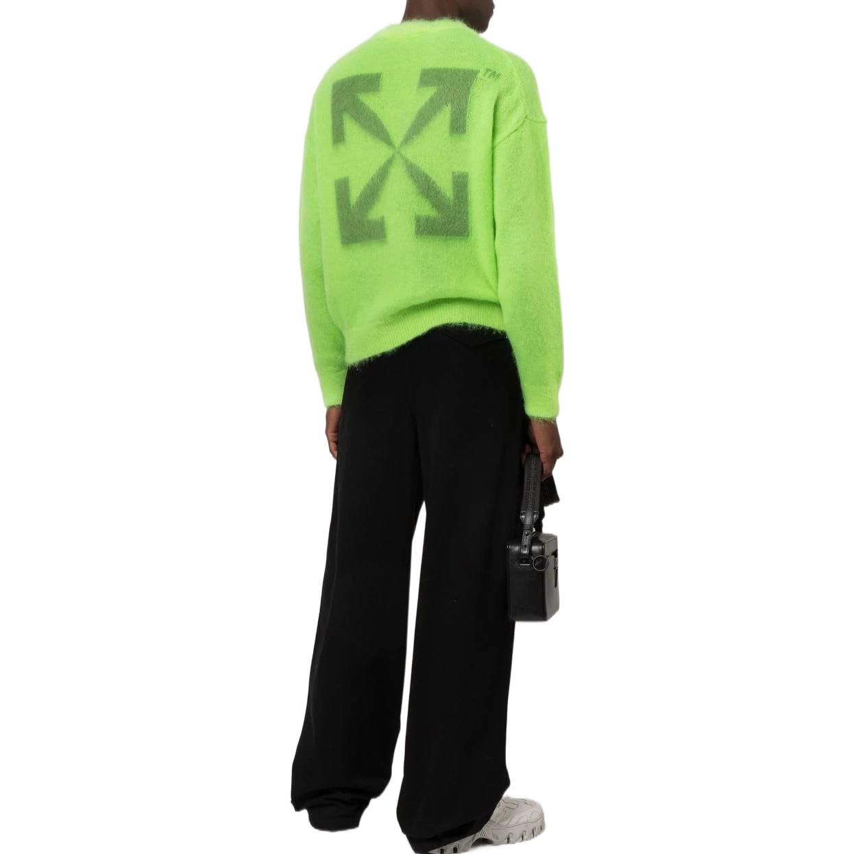 Shop OFF-WHITE FW22 Sweater Lelaki Hijau Mohair dengan Sulaman Logo OMHE137F22KNI0017070