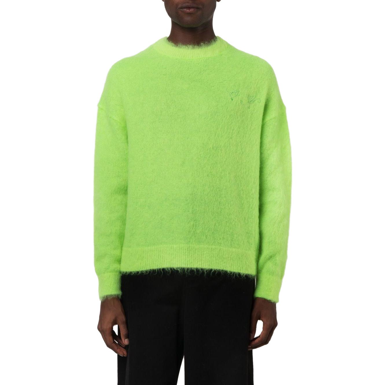 Purchase OFF-WHITE FW22 Sweater Lelaki Hijau Mohair dengan Sulaman Logo OMHE137F22KNI0017070