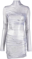 OFF-WHITE FW22 High-Neck Long-Sleeve Dress in Grey - Slim Fit Shiny Twist Design OWDB409S23JER0031010 OFF-WHITE FW22 High-Neck Long-Sleeve Dress in Grey - Slim Fit Shiny Twist Design OWDB409S23JER0031010