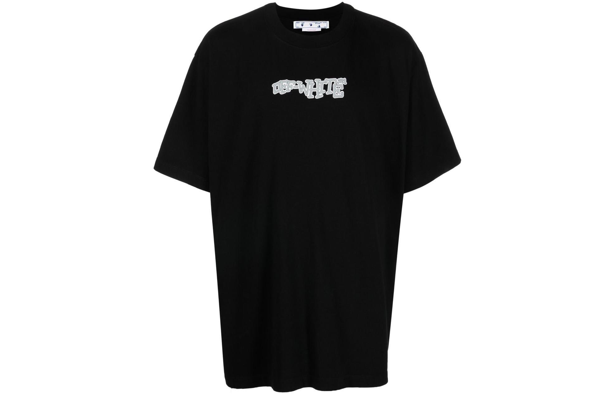OFF-WHITE FW22 Letter Logo Print Crewneck T-Shirt Black Mens Regular Fit OMAA038F22JER0031001