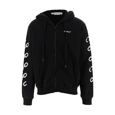 OFF-WHITE FW22 Letter Logo Printed Zip Hoodie Black Relaxed Fit OMBE013F22FLE0061001