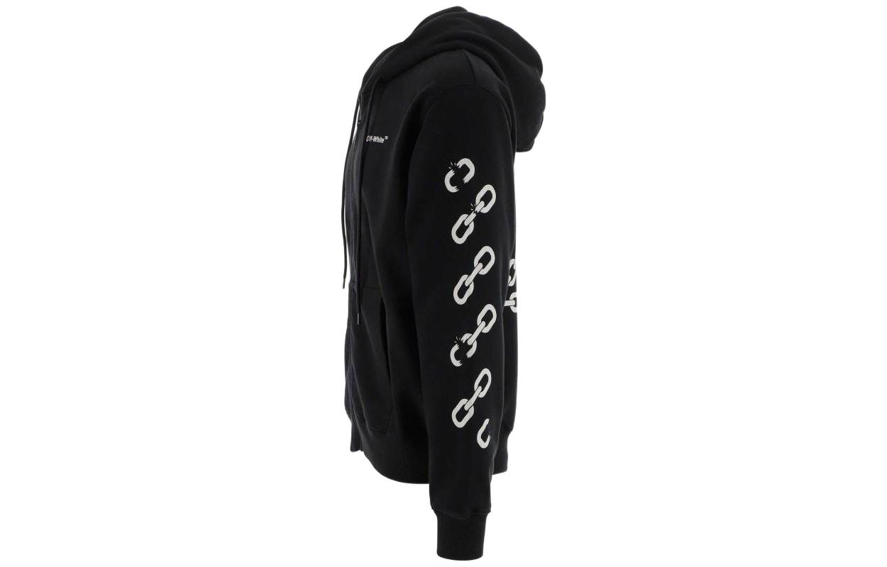 Shop OFF-WHITE FW22 字母Logo印花拉鏈連帽外套 黑色 寬鬆版型 OMBE013F22FLE0061001