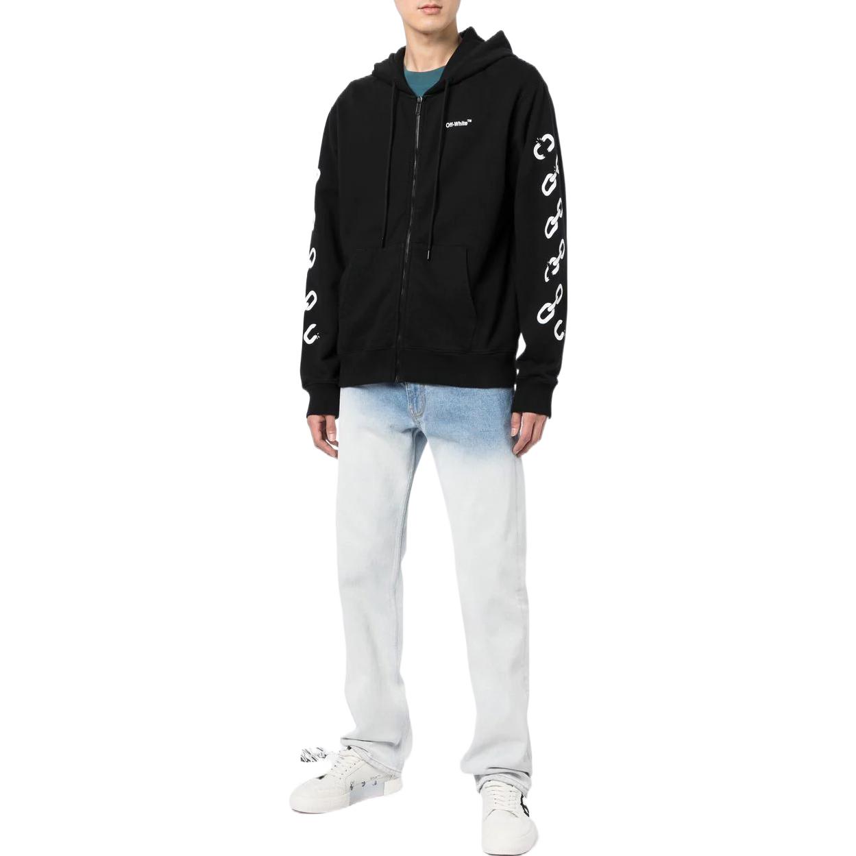 Purchase OFF-WHITE FW22 字母Logo印花拉鏈連帽外套 黑色 寬鬆版型 OMBE013F22FLE0061001