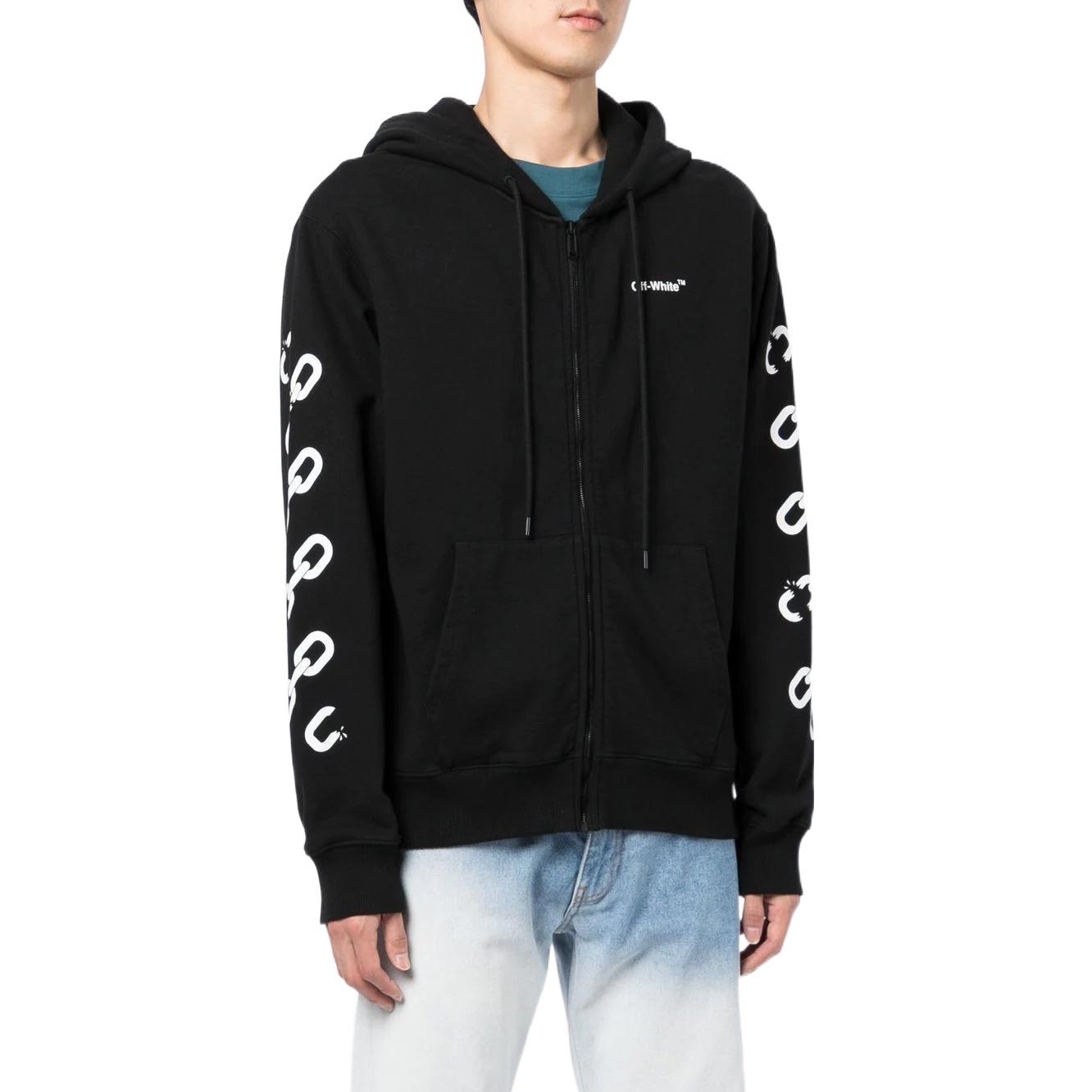 Sizing OFF-WHITE FW22 字母Logo印花拉鏈連帽外套 黑色 寬鬆版型 OMBE013F22FLE0061001