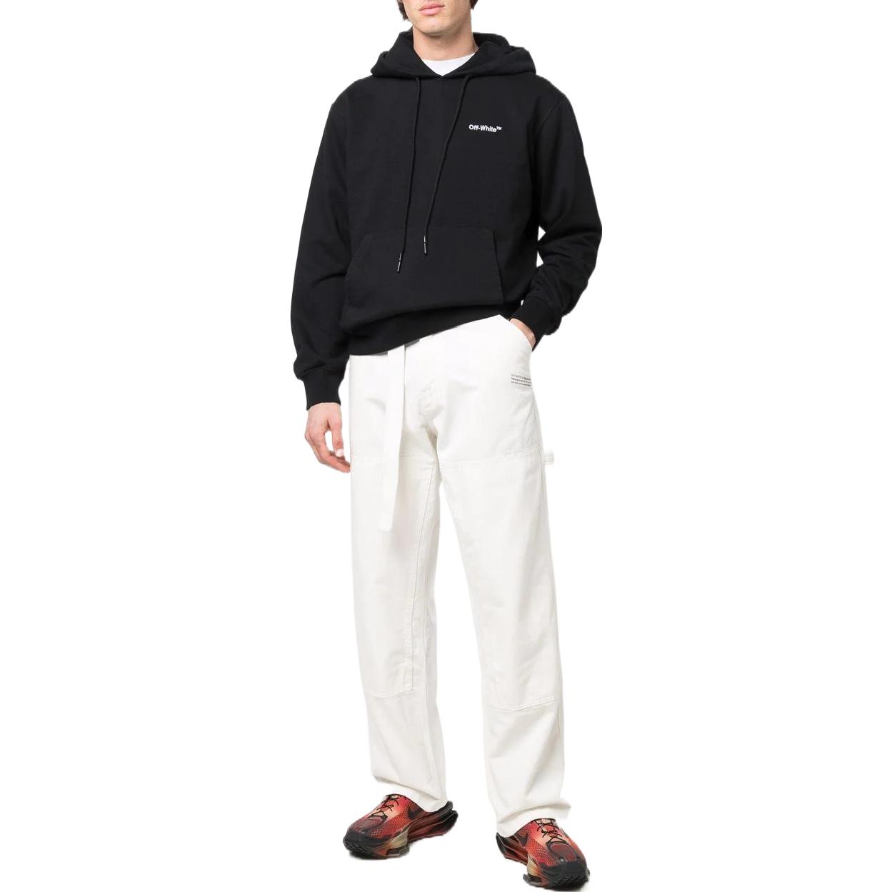 Lookbook OFF-WHITE FW22 Letter Print Hoodie Black  Loose Fit Pullover Sweatshirt OMBB097C99FLE0071001