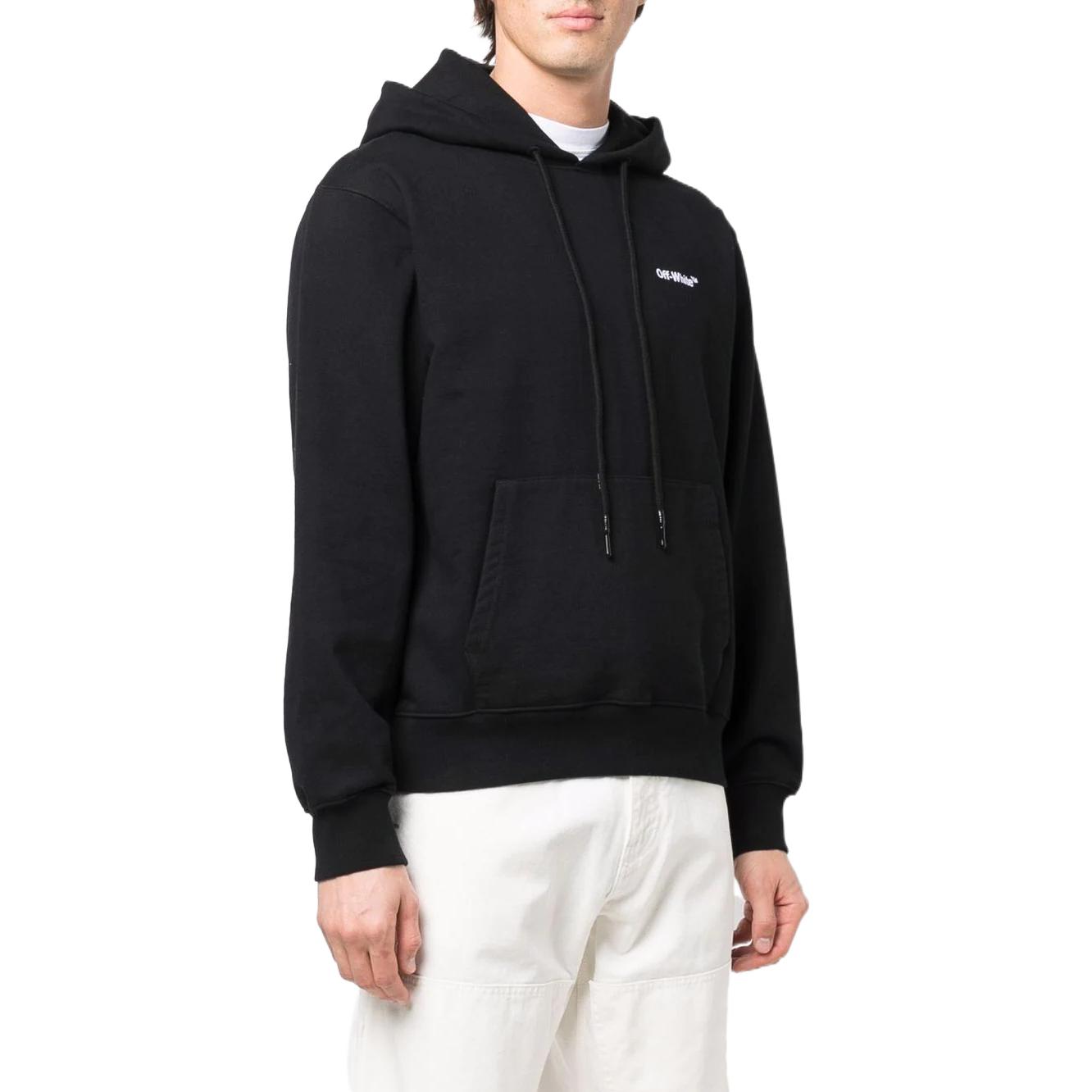Purchase OFF-WHITE FW22 Letter Print Hoodie Black  Loose Fit Pullover Sweatshirt OMBB097C99FLE0071001