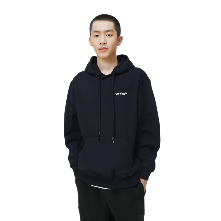 Details for OFF-WHITE FW22 Letter Print Hoodie Black  Loose Fit Pullover Sweatshirt OMBB097C99FLE0071001