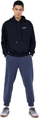 OFF-WHITE FW22 Letter Print Hoodie Black Loose Fit Pullover Sweatshirt OMBB097C99FLE0071001 Sizing OFF-WHITE FW22 Letter Print Hoodie Black Loose Fit Pullover Sweatshirt OMBB097C99FLE0071001