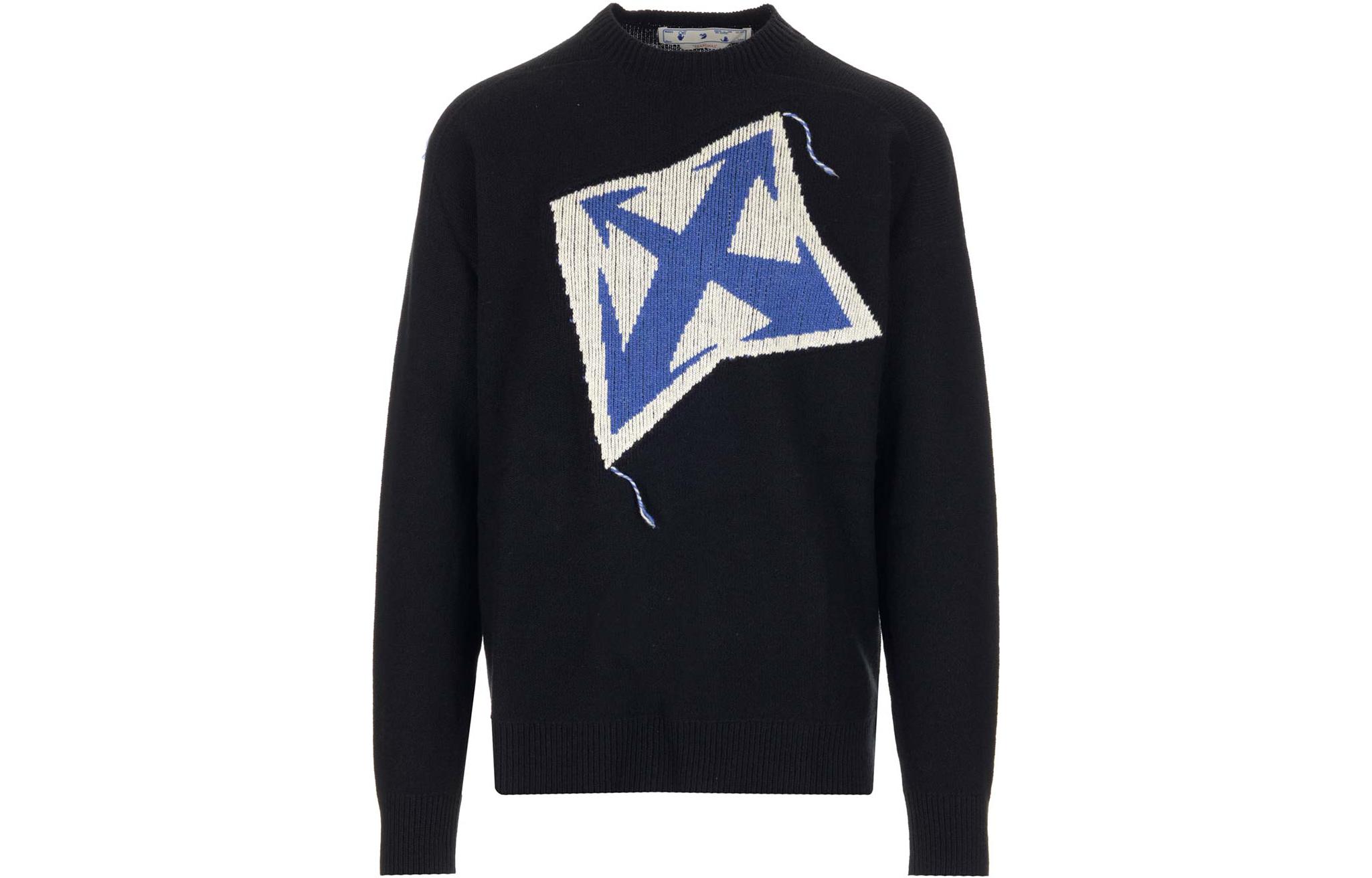 OFF-WHITE FW22 Logo Black Knit Pullover Sweater  Regular Fit Wool Top. OMHE125F22KNI0021045