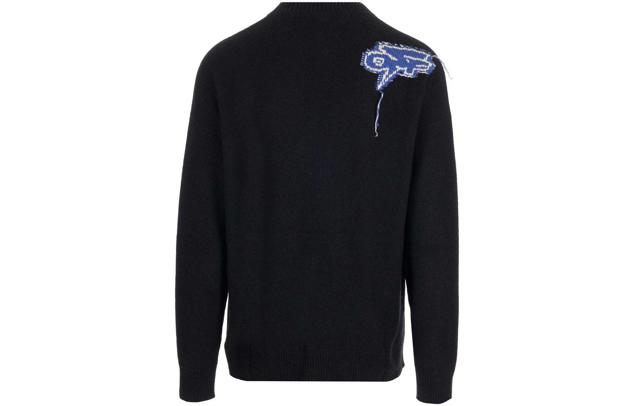 Lookbook オフホワイト FW22 ロゴ ブラック ニット プルオーバー セーター ウールトップ. OMHE125F22KNI0021045