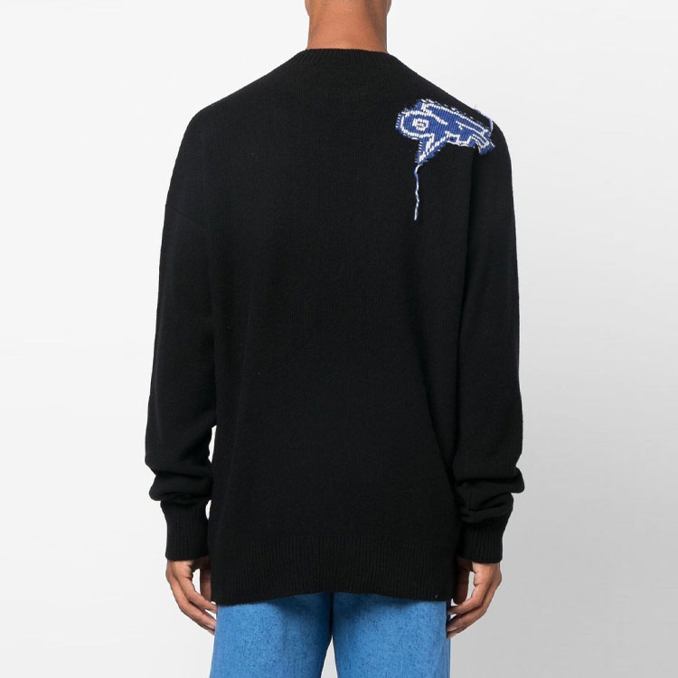 Details for オフホワイト FW22 ロゴ ブラック ニット プルオーバー セーター ウールトップ. OMHE125F22KNI0021045