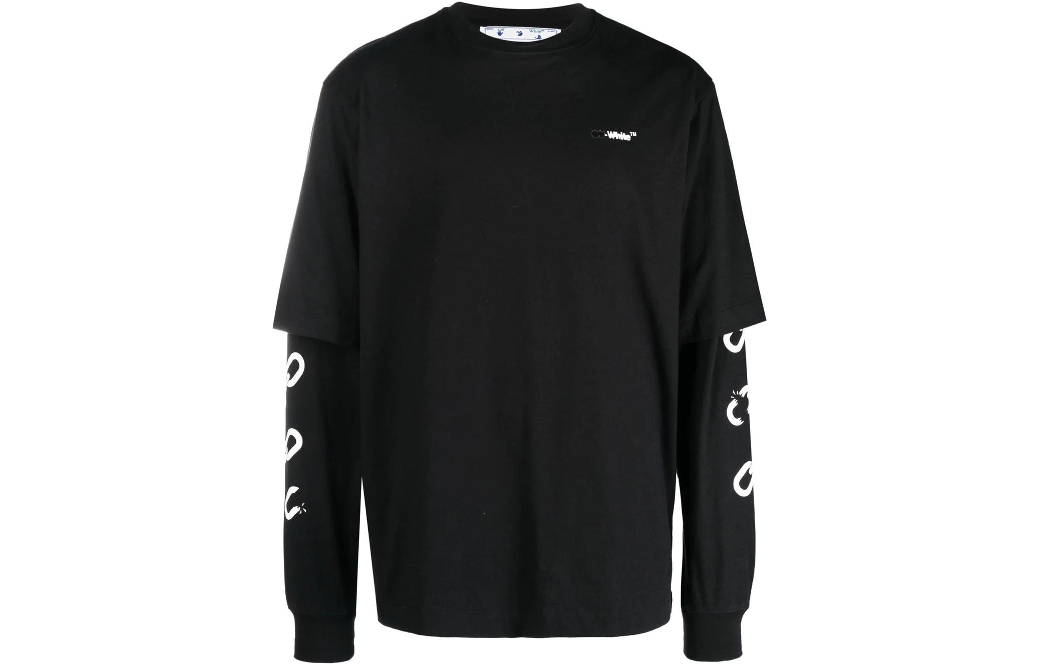 Order OFF-WHITE FW22 Logo 拼布長袖T恤 黑色 男款 標準版型 OMAB068F22JER0031001