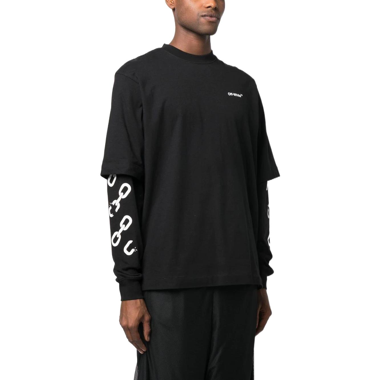 Shop OFF-WHITE FW22 Logo 拼布長袖T恤 黑色 男款 標準版型 OMAB068F22JER0031001