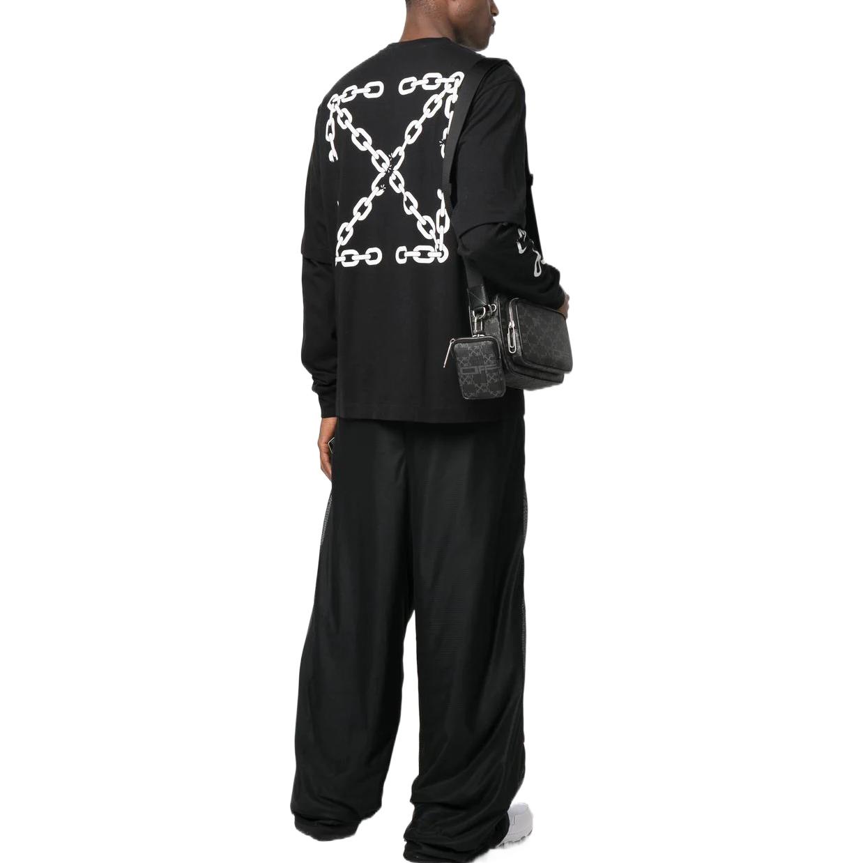 Purchase OFF-WHITE FW22 Logo 拼布長袖T恤 黑色 男款 標準版型 OMAB068F22JER0031001