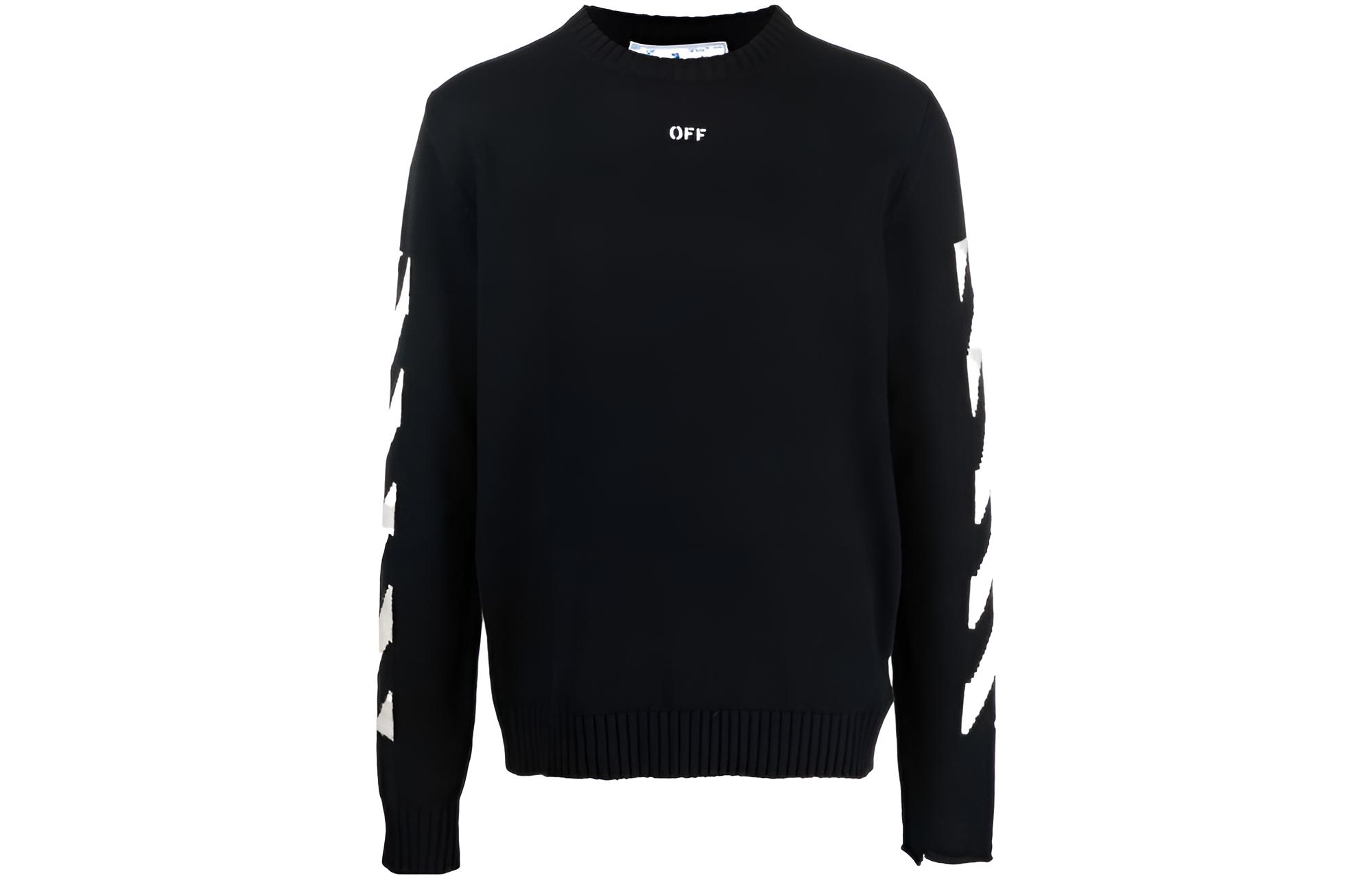 OFF-WHITE FW22 Logo Print Crewneck Sweater Black  Long Sleeve Pullover OMHE023C99KNI0011001