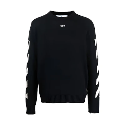 OFF-WHITE FW22 Logo Print Crewneck Sweater Black Long Sleeve Pullover OMHE023C99KNI0011001
