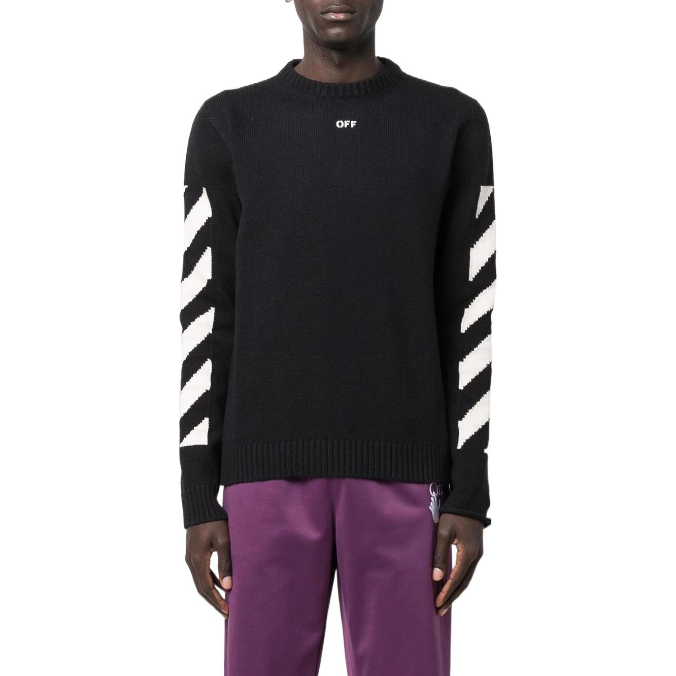 Lookbook Suéter Negro OFF-WHITE FW22 Logo Print Cuello Redondo Manga Larga Pullover. OMHE023C99KNI0011001