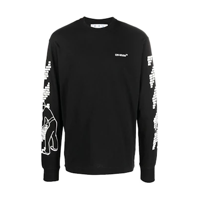 OFF-WHITE FW22 Logo Print Long Sleeve Crewneck Tee Black Autumn Collection OMAB064F22JER0051001