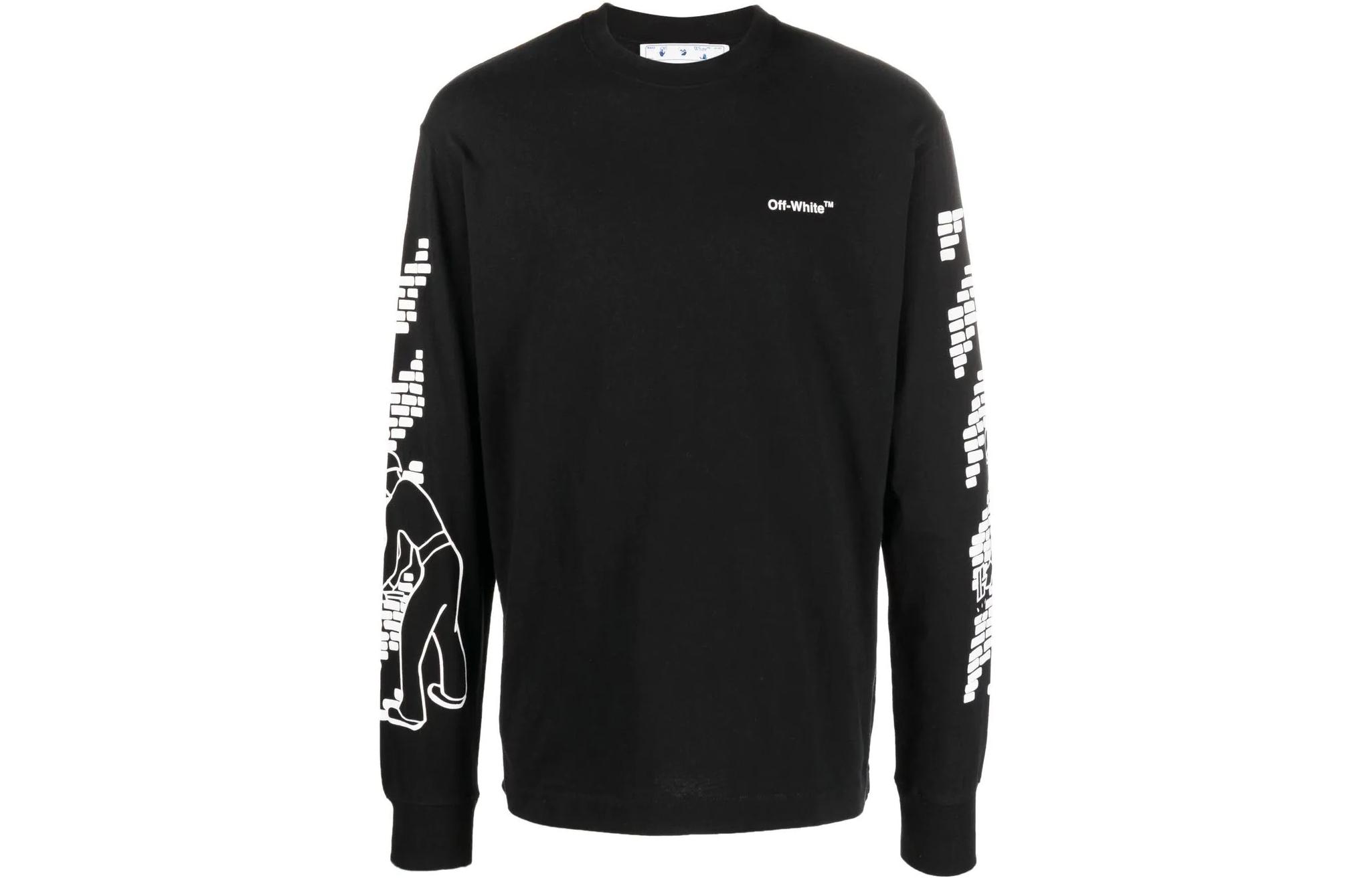 Order OFF-WHITE 秋冬款黑色长袖Logo印花圆领T恤 OMAB064F22JER0051001