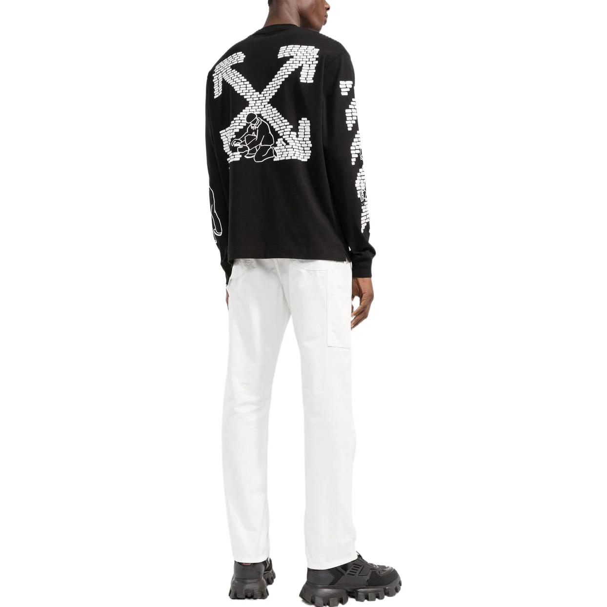 Shop OFF-WHITE 秋冬款黑色长袖Logo印花圆领T恤 OMAB064F22JER0051001