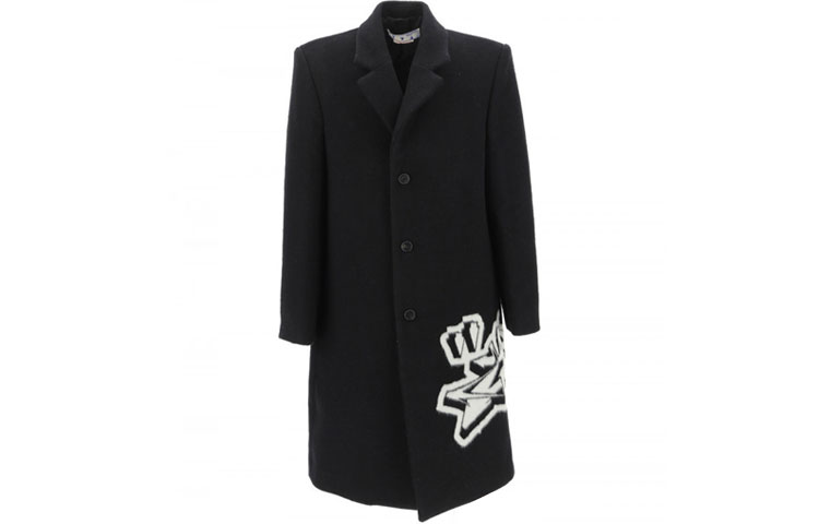 Order OFF-WHITE FW22 Logo Cetakan Kot Hitam Single-Breasted Lelaki. OMER071F22FAB0011001