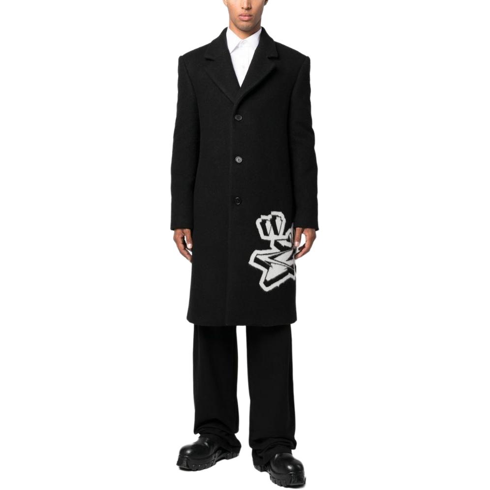 Shop OFF-WHITE FW22 Logo Cetakan Kot Hitam Single-Breasted Lelaki. OMER071F22FAB0011001