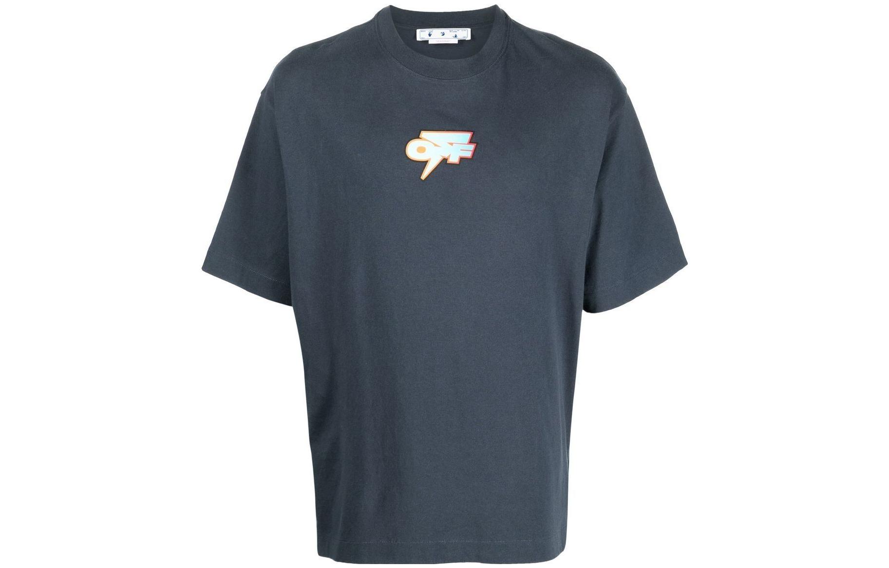 OFF-WHITE FW22 Navy Blue Graphic Print Loose Fit Short Sleeve T-Shirt OMAA120F22JER0034641