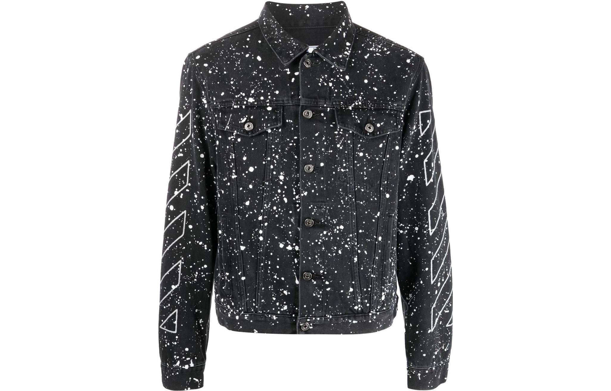 OFF-WHITE FW22 Paint-Splatter Single-Breasted Denim Jacket Black Menswear OMYE079F22DEN0011001