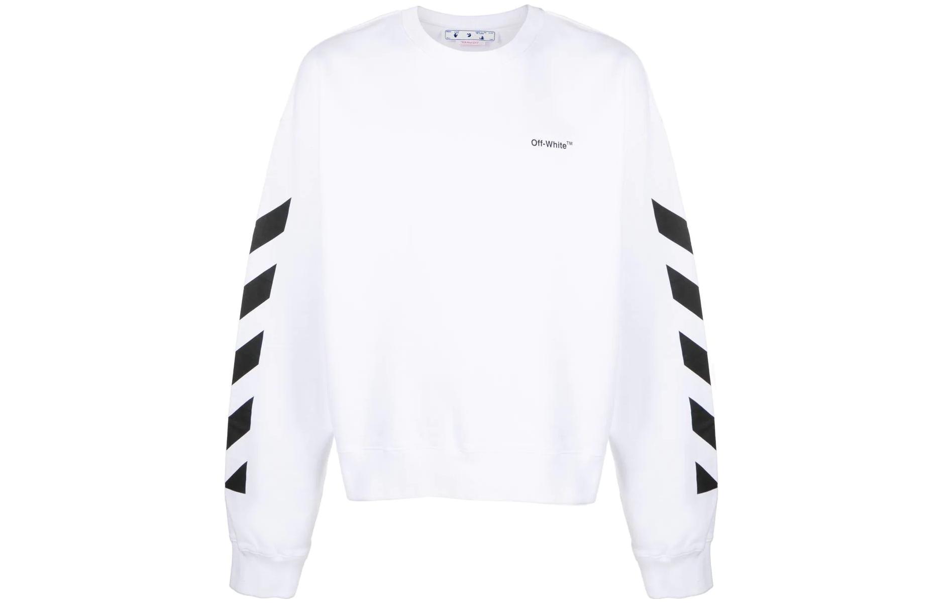 Order OFF-WHITE FW22 側條紋字母印花白色圓領衛衣 OMBA058C99FLE0010110
