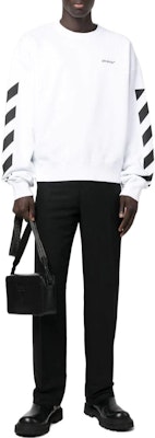 OFF-WHITE FW22 Baju Crewneck Putih dengan Cetakan Jalur dan Huruf Sisi OMBA058C99FLE0010110 Lookbook OFF-WHITE FW22 Baju Crewneck Putih dengan Cetakan Jalur dan Huruf Sisi OMBA058C99FLE0010110