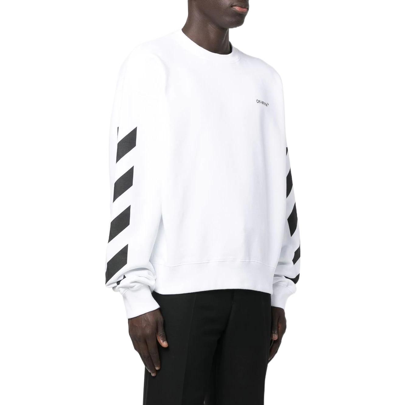 Shop OFF-WHITE FW22 側條紋字母印花白色圓領衛衣 OMBA058C99FLE0010110