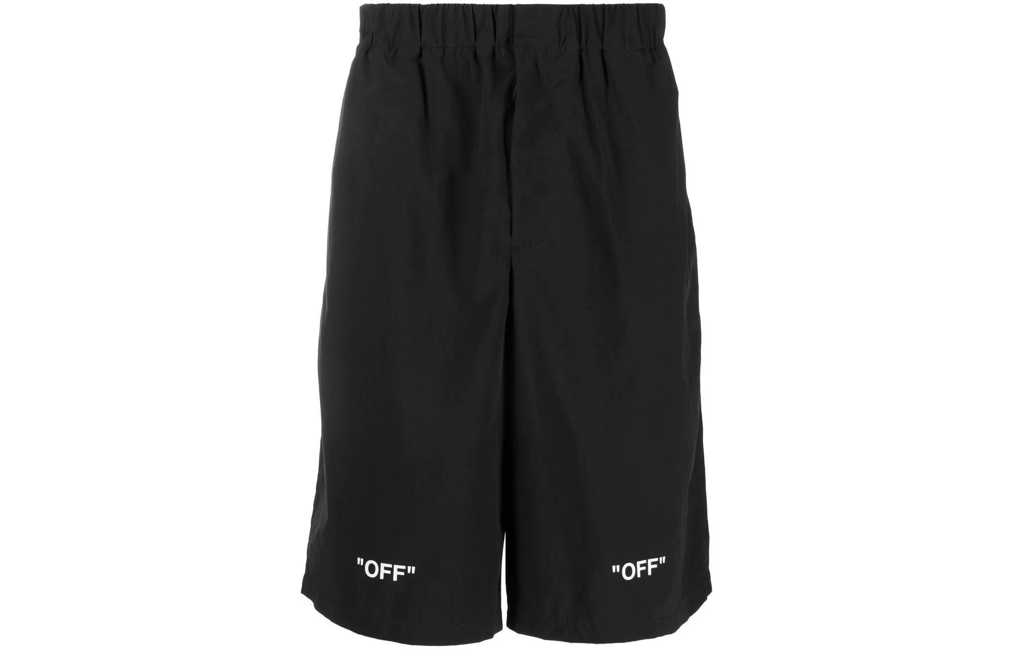 OFF-WHITE FW22 Solid Logo Print Elastic Waist Shorts Black Men’s Regular Fit OMCB070C99FAB0011001