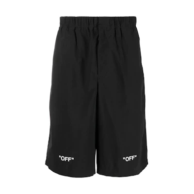 OFF-WHITE FW22 Solid Logo Print Elastic Waist Shorts Black Men’s Regular Fit OMCB070C99FAB0011001