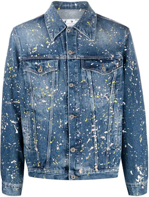 OFF-WHITE FW22 Jaket Denim Biru Splatter Potongan Biasa. OMYE077F22DEN0034000 Order OFF-WHITE FW22 Jaket Denim Biru Splatter Potongan Biasa. OMYE077F22DEN0034000