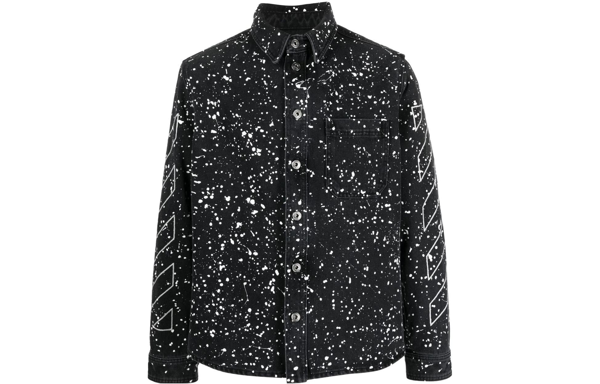 OFF-WHITE FW22 Splatter Print Single-Breasted Long Sleeve Shirt Black OMYD027F22DEN0011001