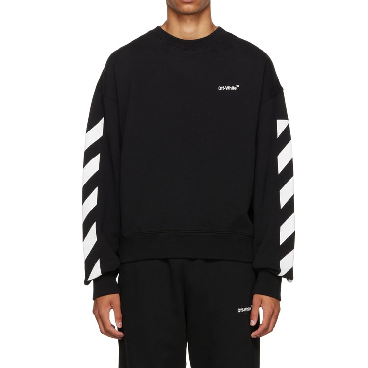 Sizing OFF-WHITE FW22 條紋logo印花黑色衛衣 男裝秋季系列 OMBA058C99FLE0011001