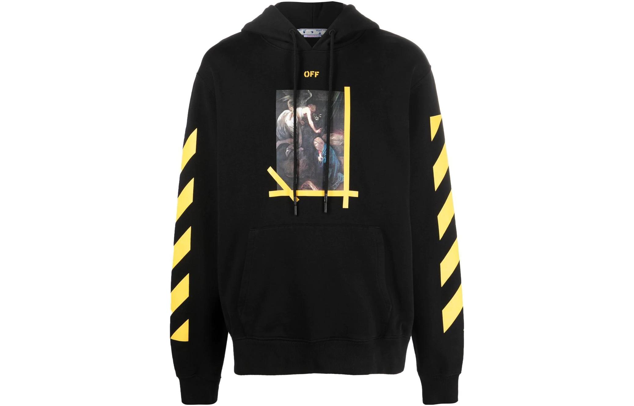 Buy OFF-WHITE FW22 Striped Oil Painting Print Hoodie Black Men’s Pullover OMBB097C99FLE0131001