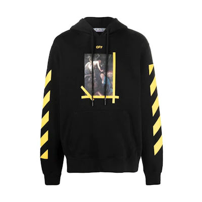 OFF-WHITE FW22 Striped Oil Painting Print Hoodie Black Men’s Pullover OMBB097C99FLE0131001