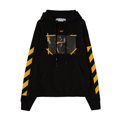 OFF-WHITE FW22 Striped Printed Hoodie Black Menswear OMBB085C99FLE0081001