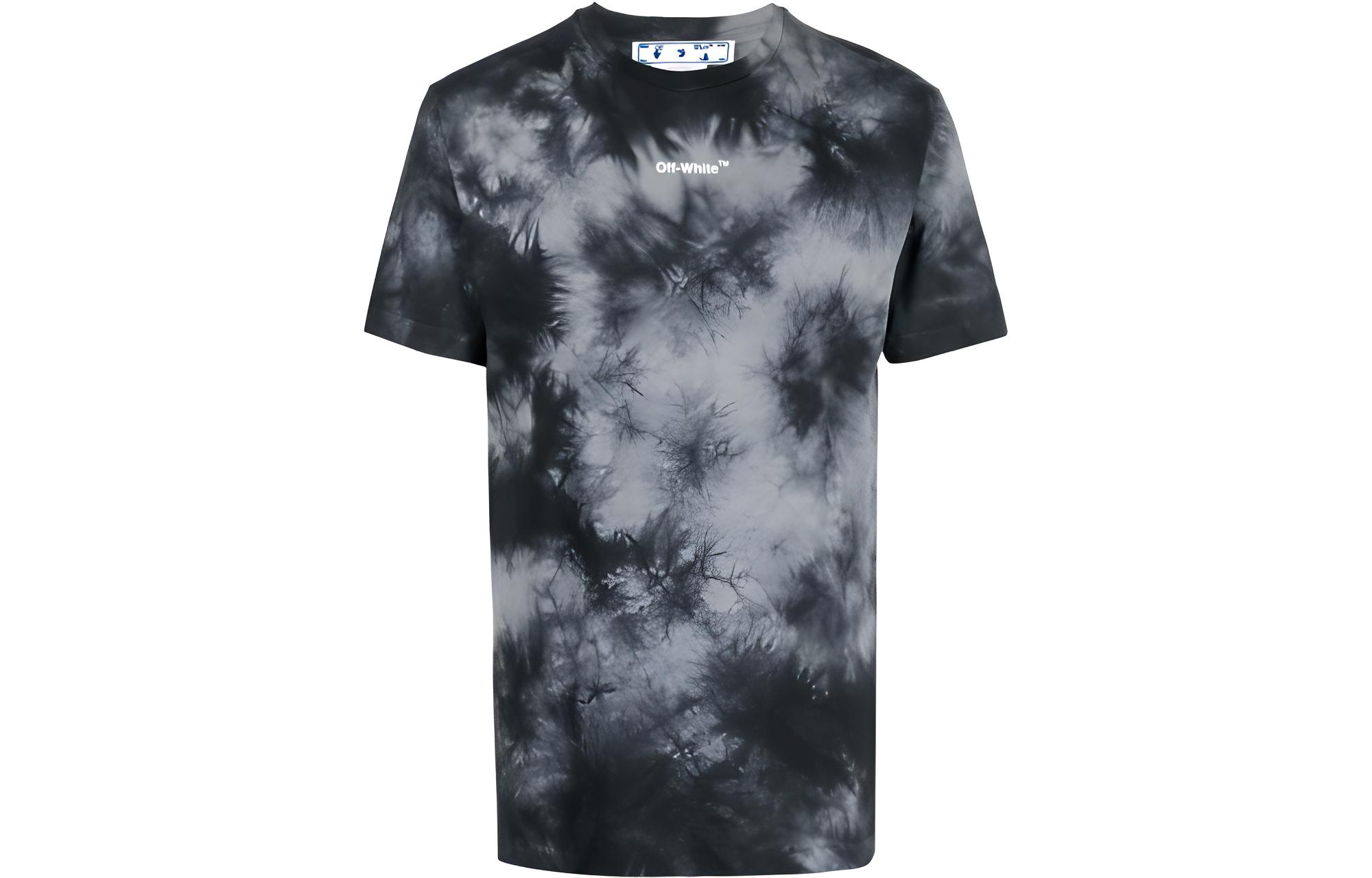OFF-WHITE FW22 Tie-Dye Crewneck T-Shirt Black  Regular Fit OMAA027F22JER0190701