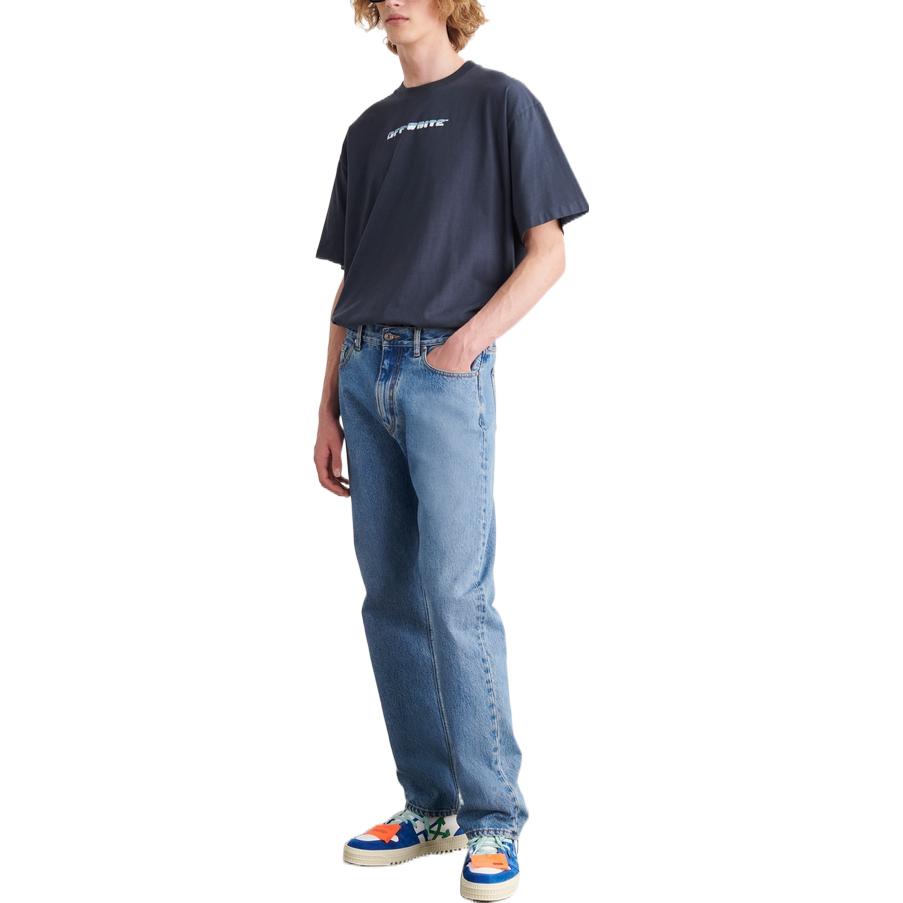 Purchase OFF-WHITE FW22 藍色中腰直筒牛仔褲 寬鬆版型丹寧褲。 OMYA138F22DEN0064900