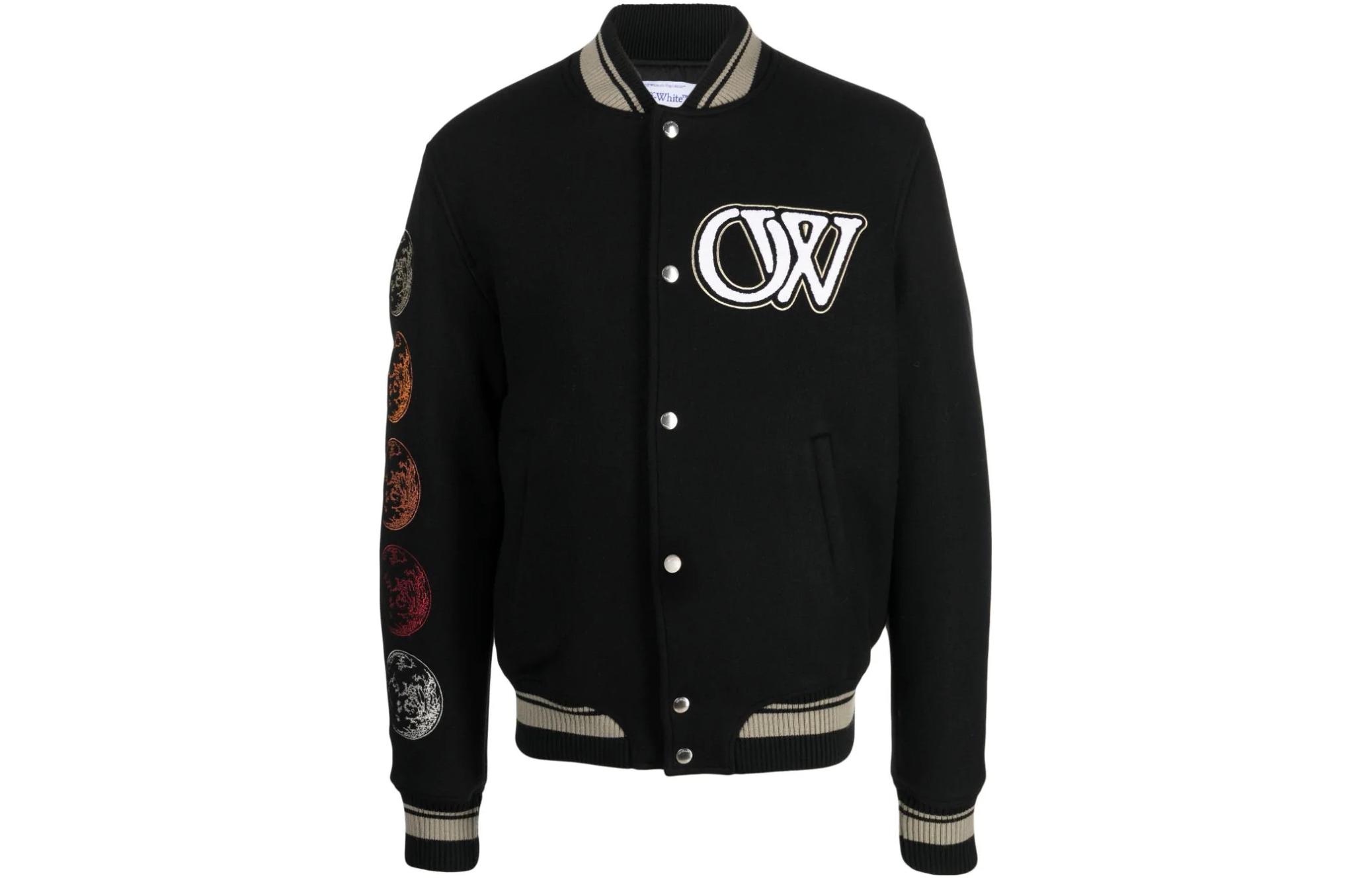 Off-White FW23 Casual Letter Print Button Jacket Black Mens Regular Fit OMEH053F23FAB0021001