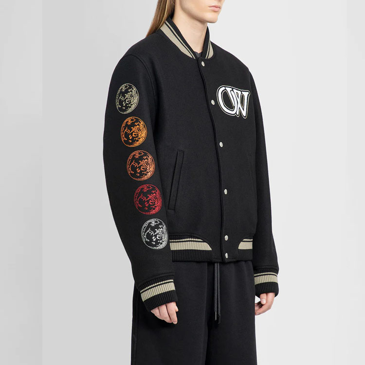 Sizing Chaqueta Negra Casual Off-White FW23 con Letras Estampadas Hombre Corte Regular OMEH053F23FAB0021001