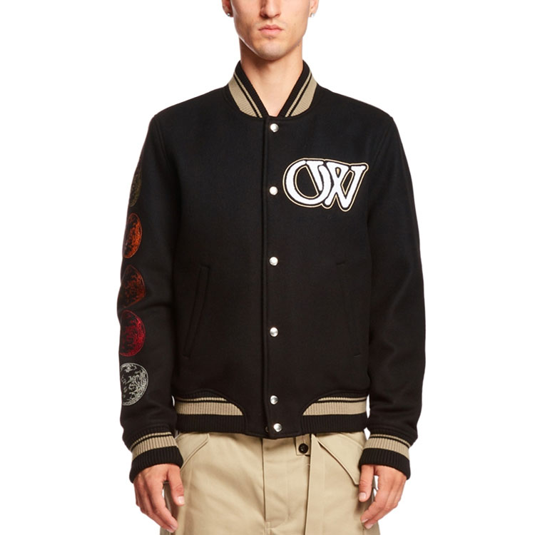 Cheap Chaqueta Negra Casual Off-White FW23 con Letras Estampadas Hombre Corte Regular OMEH053F23FAB0021001