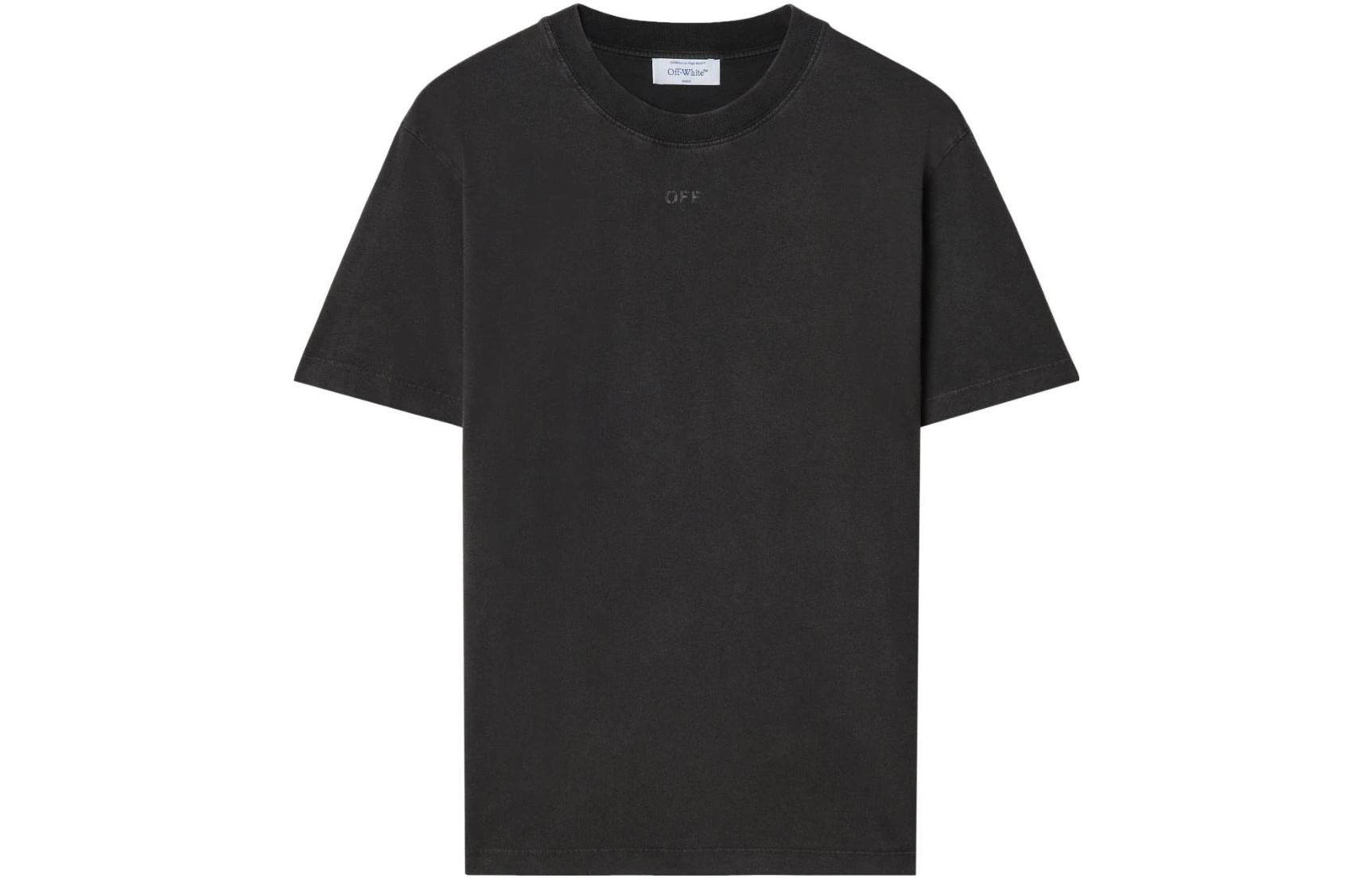 OFF-WHITE FW23 Letter Crewneck Short Sleeve Tee Black (). OMAA027F23JER0111084