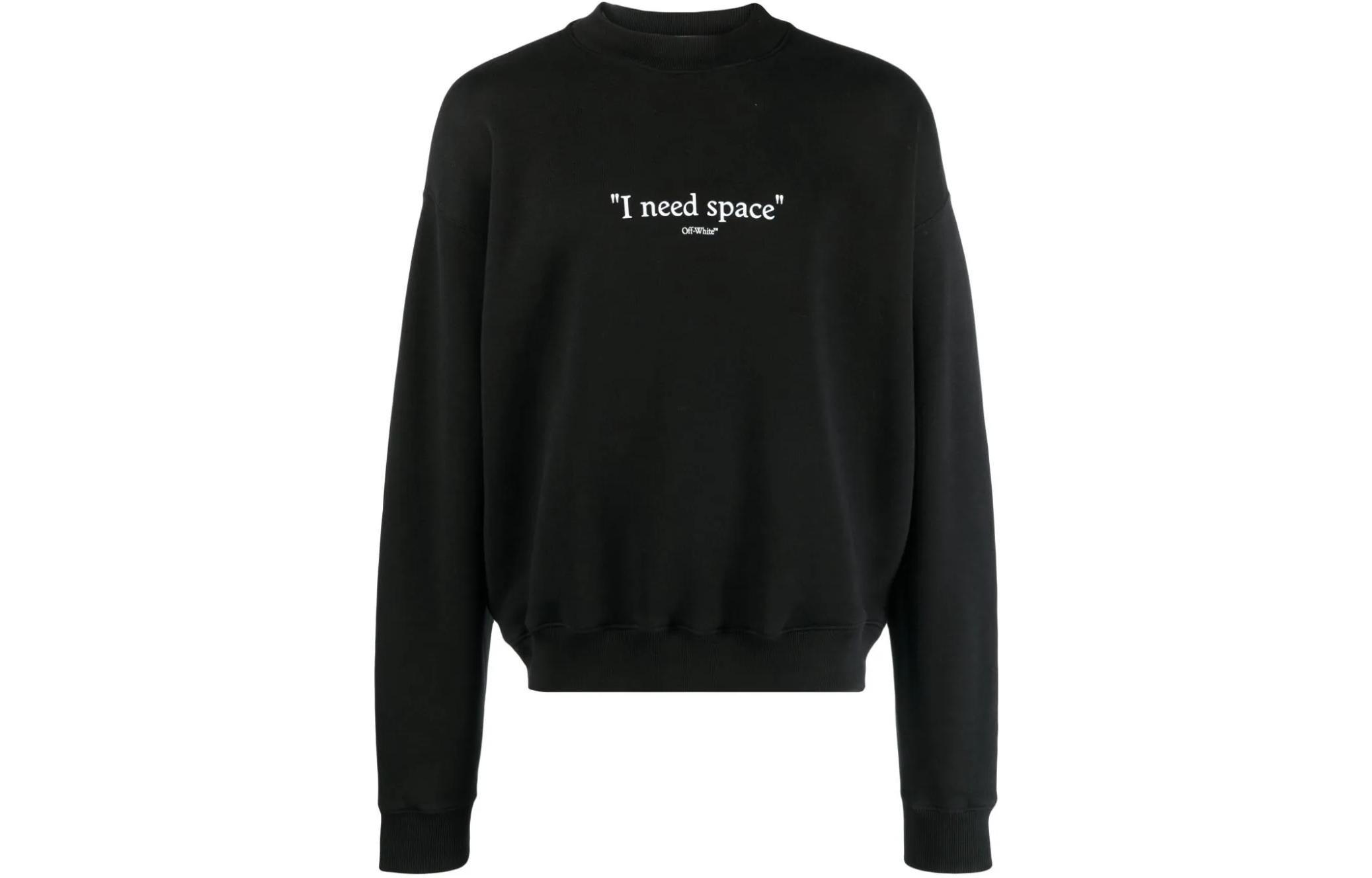 Off-White FW23 Slogan Graphic Cotton Crewneck Long Sleeve Sweatshirt Black Mens OMBA054F23FLE0021001