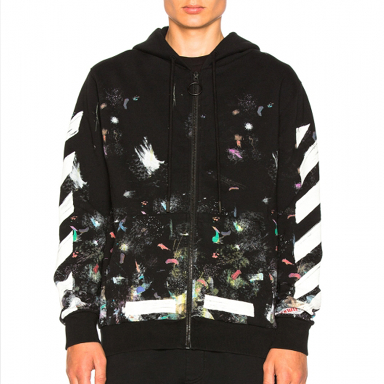 Shop OFF-WHITE Galaxy Brush Graffiti Hoodie Zip Jacket Black OMBB003F176190309901