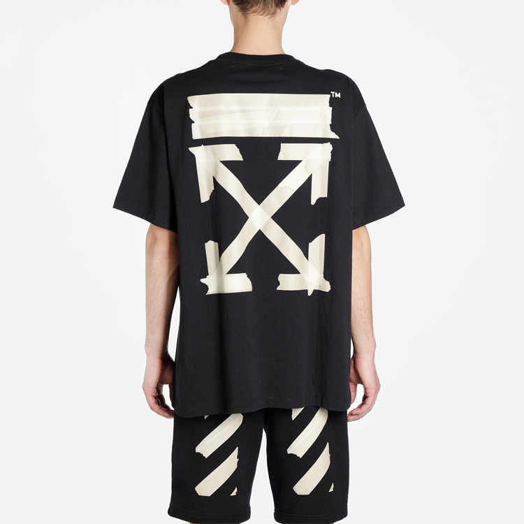 Purchase OFF-WHITE Baju T-Shirt Hitam Tape Anak Panah Emas Klasik OMAA038G20JER0021048